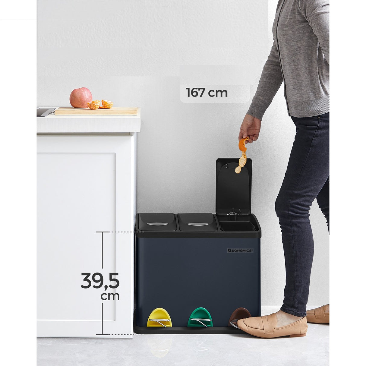 SONGMICS koš za recikliranje, 3-v-1 koš s pedalom