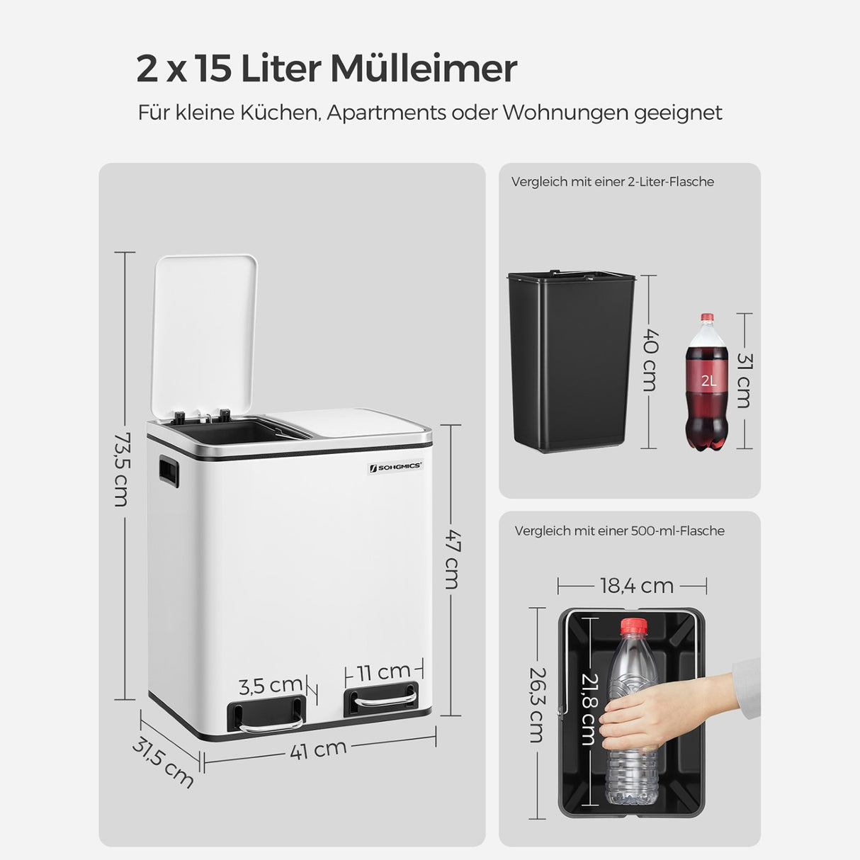 SONGMICS kuhinjski koš za smeti, 2 x 15 L