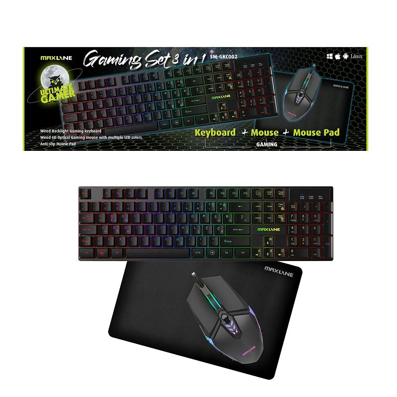 MAXLINE gaming komplet 3v1 (tipkovnica+miška+podloga) SW-GKC002 / SLO