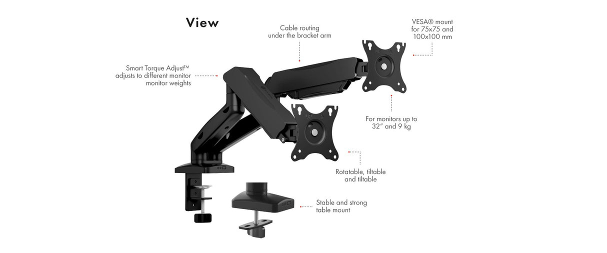 Icybox IB-MS204-T mizni nosilec za dva monitorja do 32" ali teže 9kg