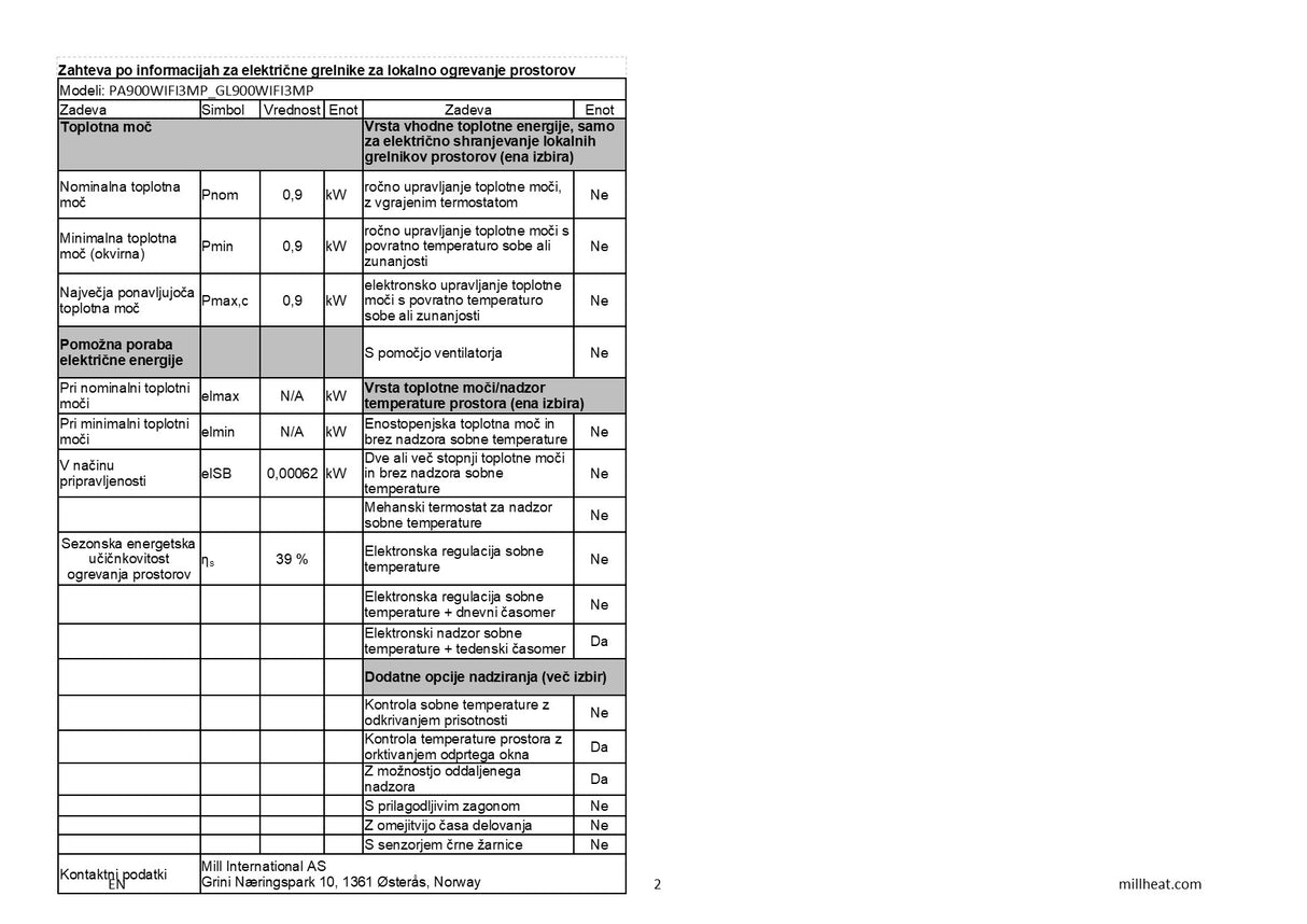 Mill Steel WiFi panelni grelnik PA900WIFI3MP
