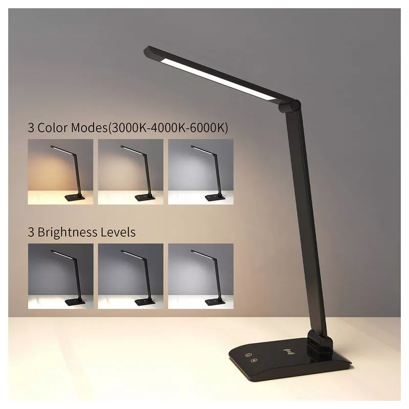 ASALITE namizna LED svetilka z zatemnitvijo 7W 450lm CCT brezžična USB, črna