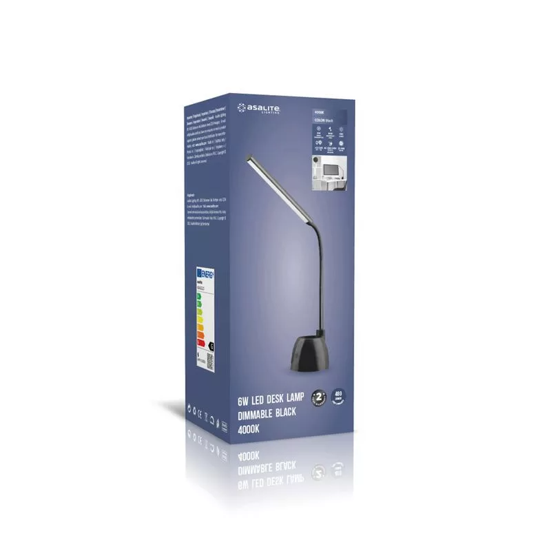 ASALITE namizna svetilka 6W, 4000K, 480lm, črna, dimer