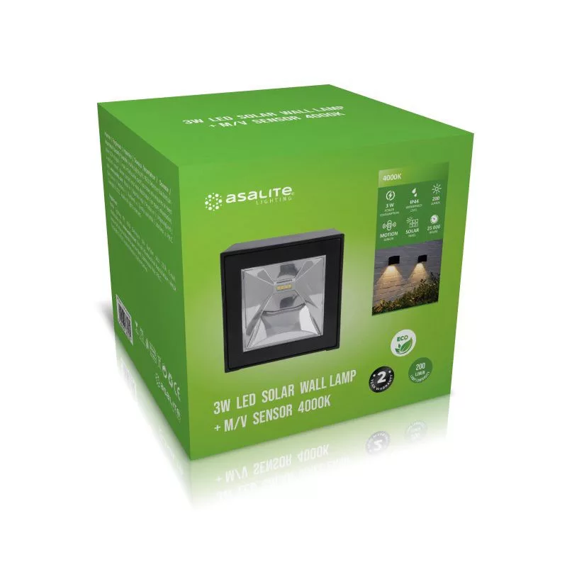 Asalite LED solarna stenska svetilka IP44 3W 4000K (200 lumnov) + mikrovalovni senzor