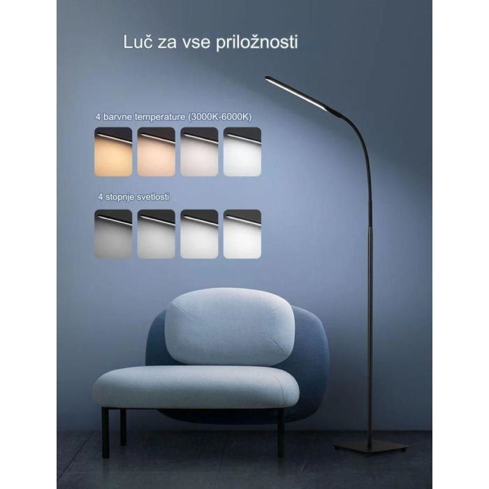 TaoTronics LED kovinska talna svetilka 72, visoka 176cm - DL072 črna