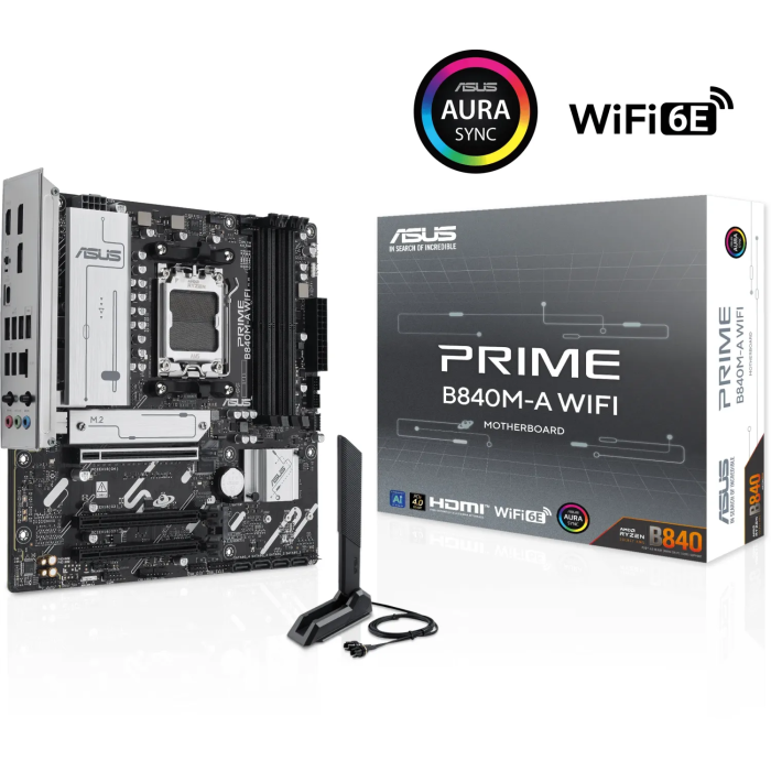 ASUS PRIME B840M-A WIFI, DDR5, SATA3, USB3.2Gen2, DP, 2.5GbE, WiFi 6E, AM5 mATX