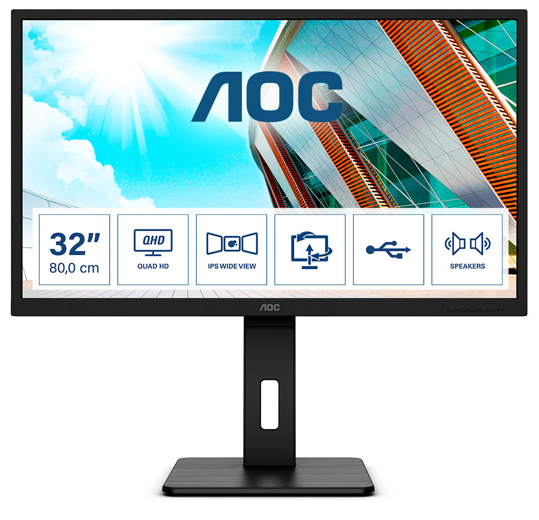 AOC Q32P2CA 31,5" IPS QHD monitor z USB-C "docking" postajo za prenosnik in 65W PowerDelivery