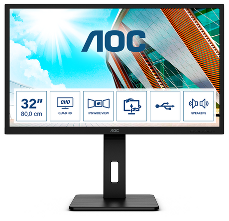 AOC Q32P2CA  31,5" IPS QHD monitor z USB-C "docking" postajo za prenosnik in 65W PowerDelivery