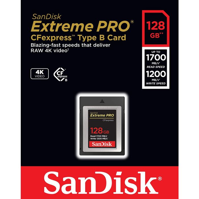 SanDisk Extreme PRO CFexpress Tip B, 128GB, 1700MB/s branje, 1200MB/s pisanje