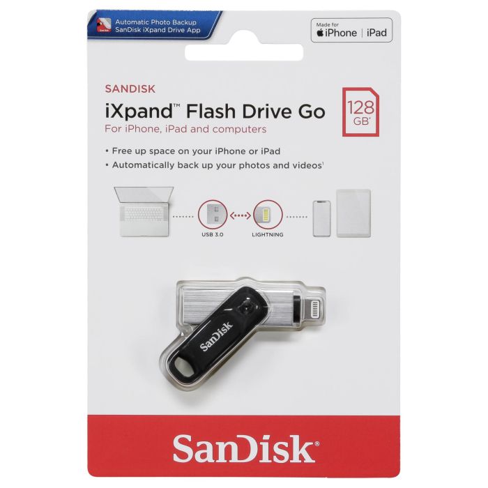 SanDisk iXpand Flash Drive Go 128GB - USB3.0 + Lightning - for iPhone and iPad