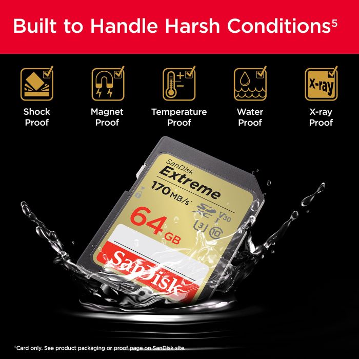 SanDisk Extreme 64GB SDXC spominska kartica + 1 leto RescuePRO Deluxe do170MB/s & 80MB/s branje/zapi