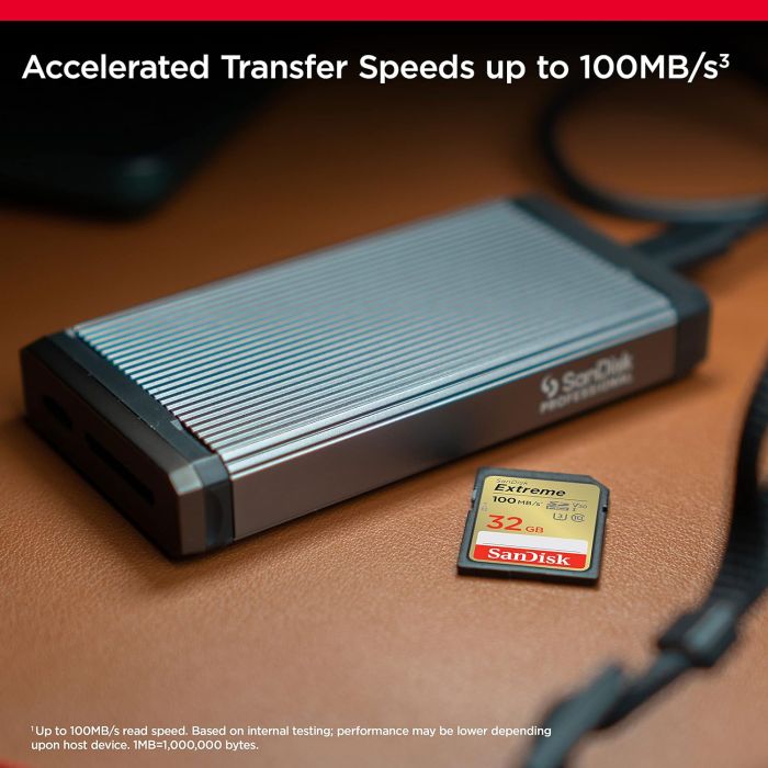 SanDisk Extreme PLUS 32GB SDHC spominska kartica 100MB/s in 60MB/s branje/pisanje, UHS-I, Class 10,