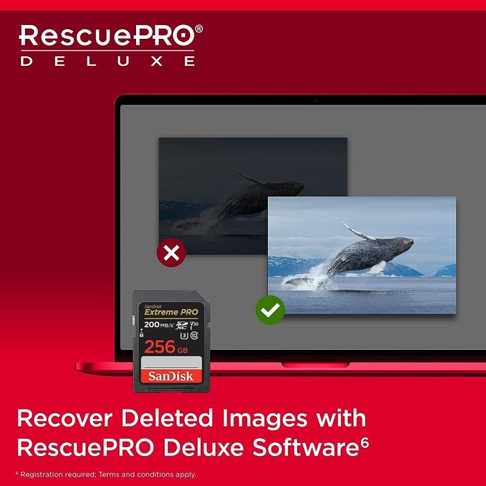 SanDisk Extreme PRO 256GB SDXC+ 2 leti RescuePRO Deluxe do 200MB/s & 140MB/s branje/zapisovanje, UHS