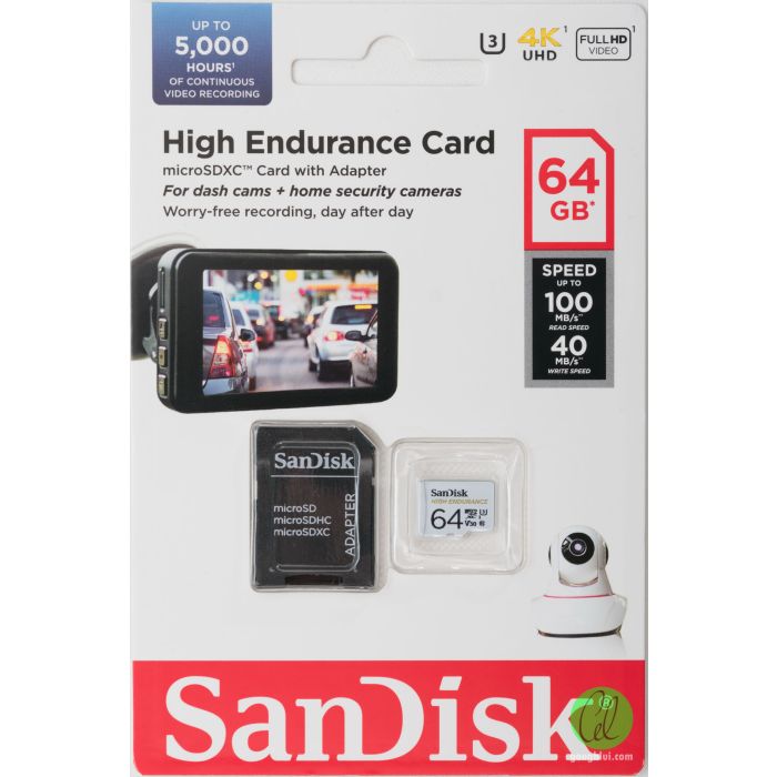 SanDisk High Endurance video microSDHC 64GB + SD Adapter Full HD / 4K video, do 100/40 MB/s C10, U3,