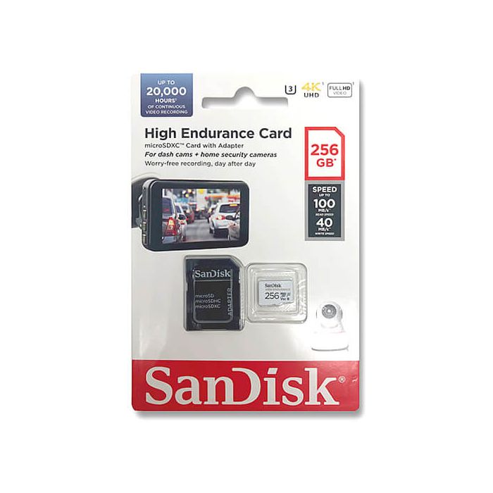 SanDisk High Endurance video microSDHC 256GB + SD Adapter Full HD / 4K video, do 100/40 MB/s C10, U3