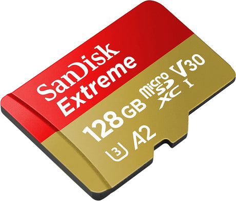 SanDisk Extreme microSDXC 128GB + SD Adapter 190MB/s & 90MB/s A2 C10 V30 UHS-I U3