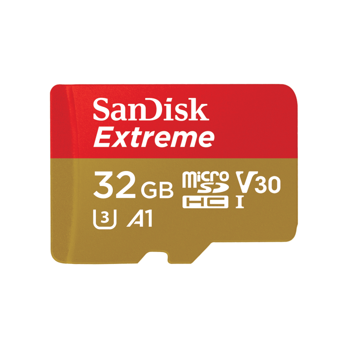 SanDisk Extreme microSDHC 32GB + SD Adapter for Action Sports Cameras - 100MB/s A1 C10 V30 UHS-I U3