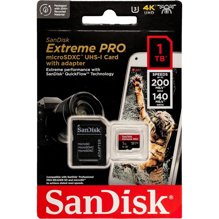SanDisk Extreme PRO microSDXC 1TB + SD Adapter + 2 leti RescuePRO Deluxe 200MB/s branje/ 140MB/s zap