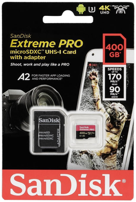 SanDisk Extreme Pro microSDXC 400GB + SD Adapter + Rescue Pro Deluxe 170MB/s A2 C10 V30 UHS-I U3