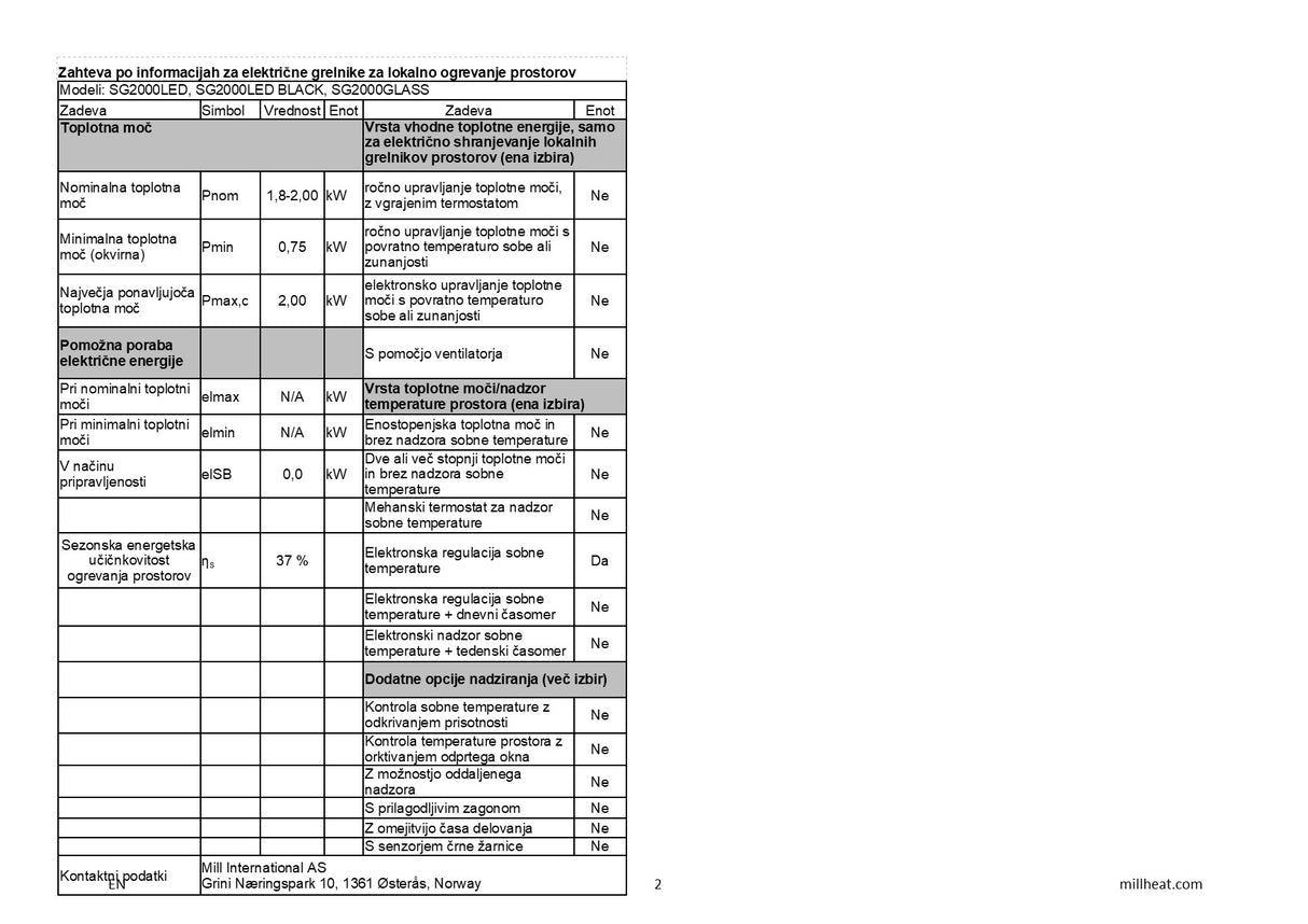Mill grelnik - radiator jeklo LED 2000w