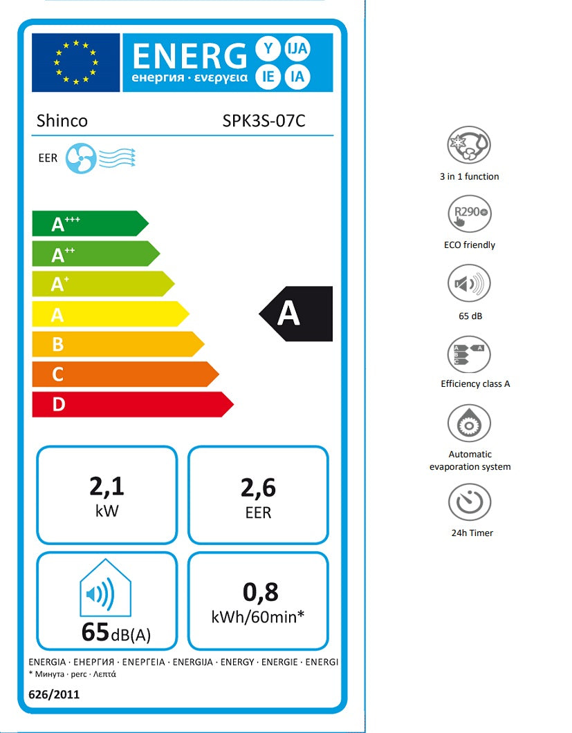 SHE SHINCO prenosna klimatska naprava 7000 BTU z vključenim tesnilom za okno