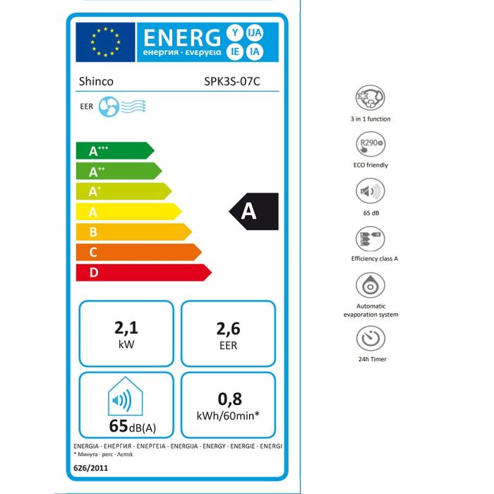 SHE SHINCO prenosna klimatska naprava 7000 BTU z vključenim tesnilom za okno