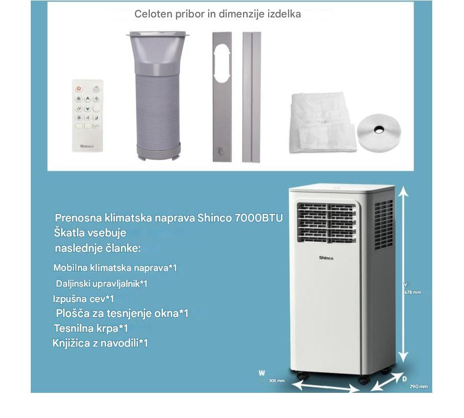 SHE SHINCO prenosna klimatska naprava 7000 BTU z vključenim tesnilom za okno