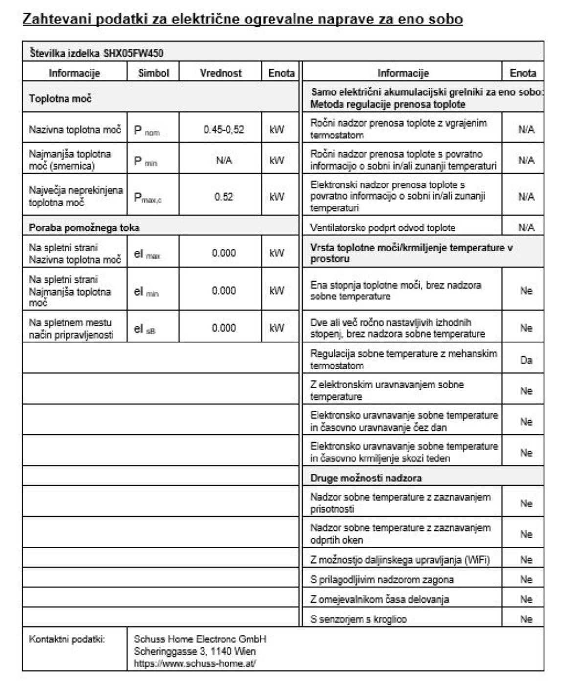 SHX Grelnik za zaščito pred zmrzaljo z nosilcem za steno SHX05FW450