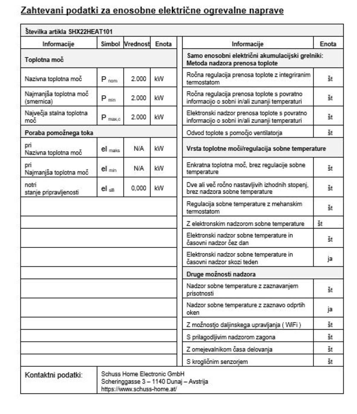 SHE Konvektorski grelnik z aluminijastim grelnim elementom 2000 W