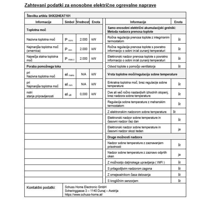 SHE Konvektorski grelnik z aluminijastim grelnim elementom 2000 W