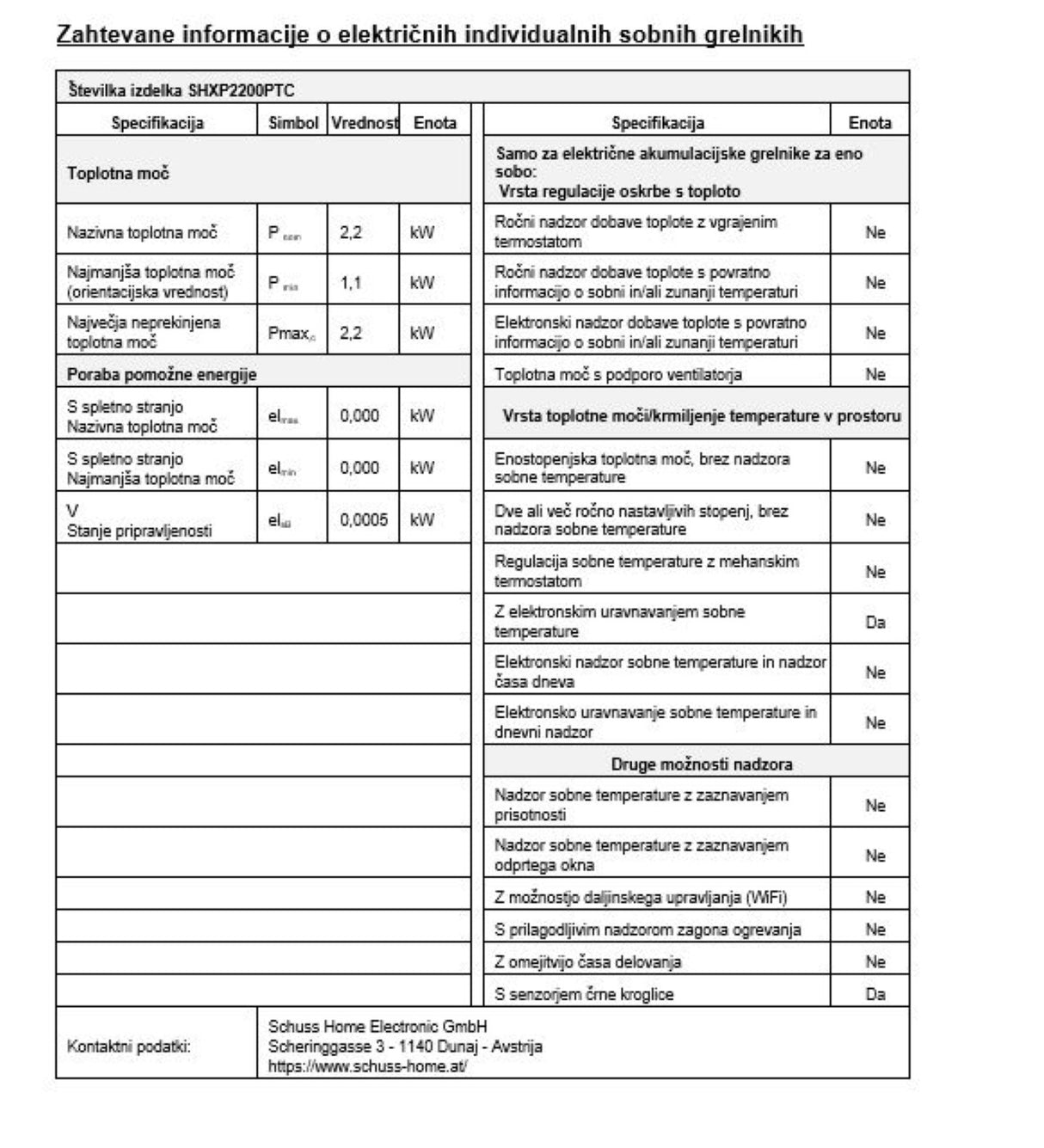 SHX eleganten zmogljiv grelec 220W bel