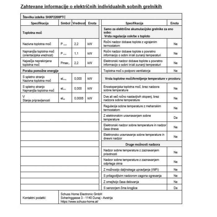 SHX eleganten zmogljiv grelec 220W bel