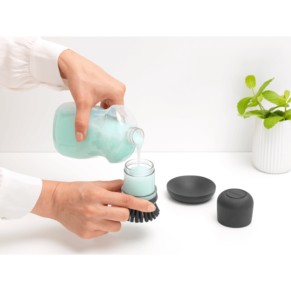 Brabantia krtača za posodo z dozirnikom mila, temno siva