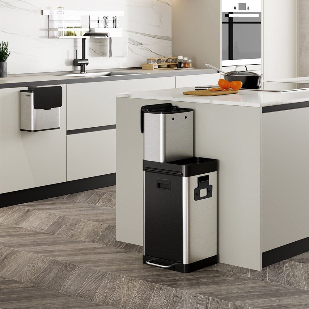 VonHaus trojni koš za odpadke iz nerjavečega jekla 32L