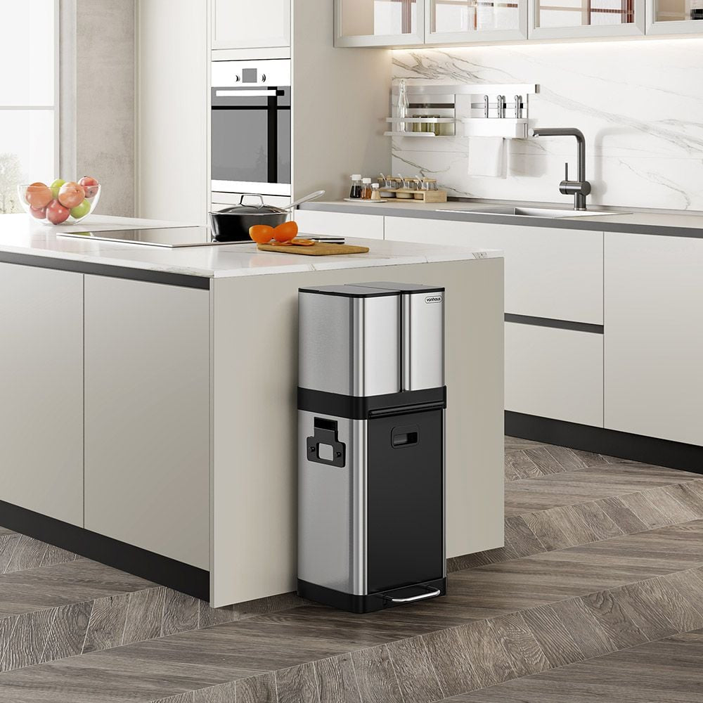 VonHaus trojni koš za odpadke iz nerjavečega jekla 32L