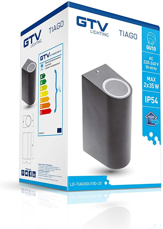 GTV zunanja stenska svetilka TIAGO 2x GU10 230V IP54, črna