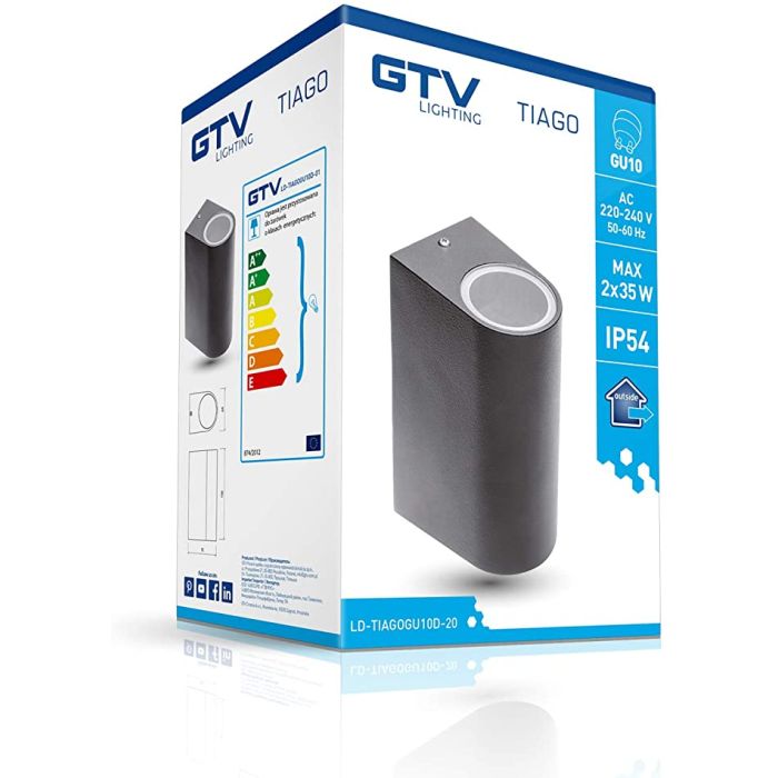 GTV zunanja stenska svetilka TIAGO 2x GU10 230V IP54, črna