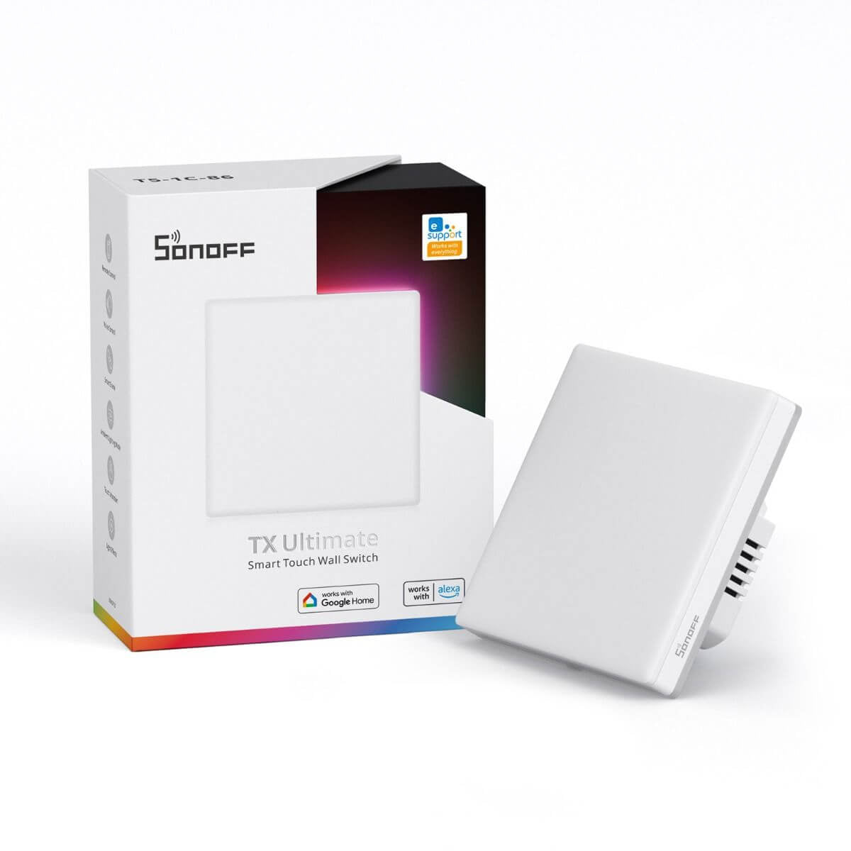 SONOFF pametno stensko stikalo TX Ultimate RGB, Wi-Fi, enojno