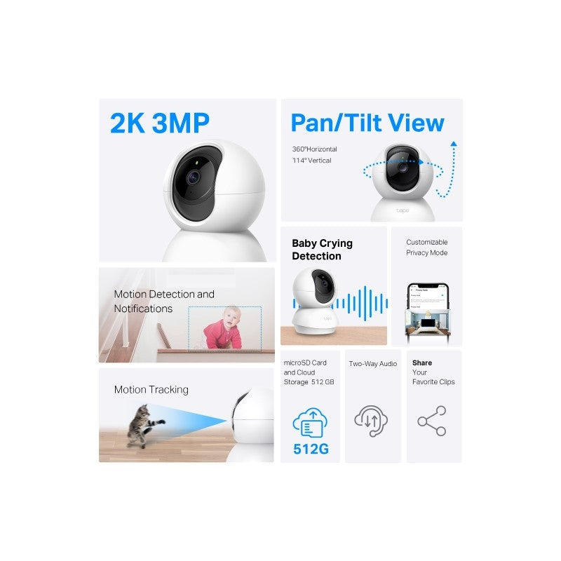 TP-LINK Tapo C210P2 2k 3MP 2304 x 1296 Pan/Tilt WiFi varnostna kamera