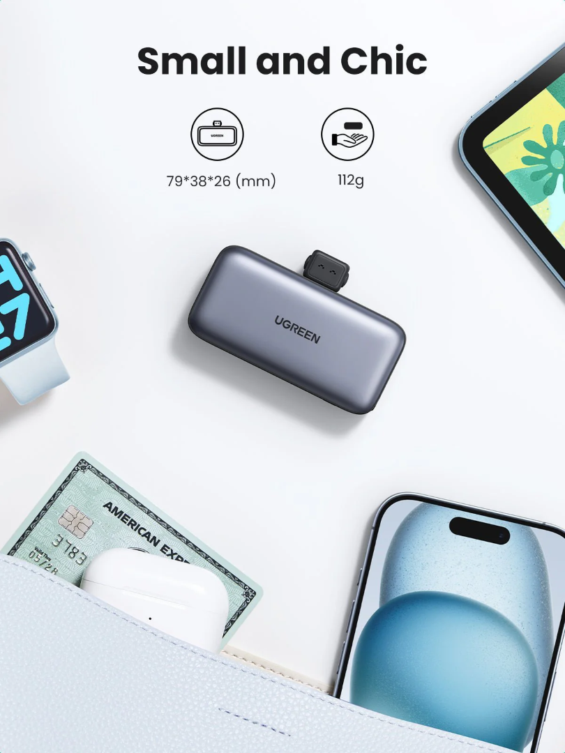 Ugreen 5000mAh 22,5W USB-C polnilna baterija z vgrajenim USB-C priključkom in LED zaslonom