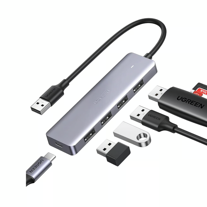 Ugreen USB Hub, USB 3.0, 4-portni srebrn - box