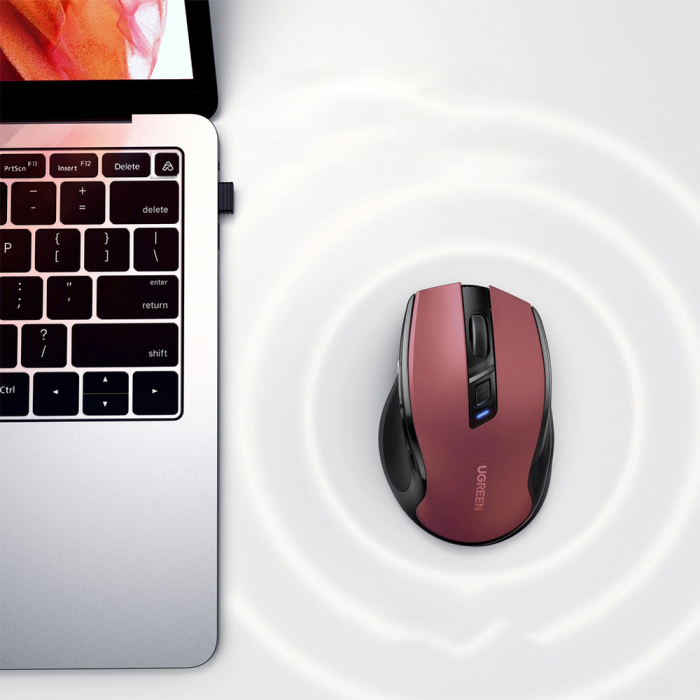 Brezžična miška UGREEN Bluetooth 5.0 in 2,4 Ghz z USB sprejemnikom - rdeča