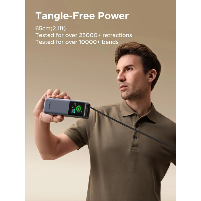 Ugreen prenosna polnilna baterija 20.000mAh, 165W s pametnim digitalnim zaslonom in vgrajenim kablom