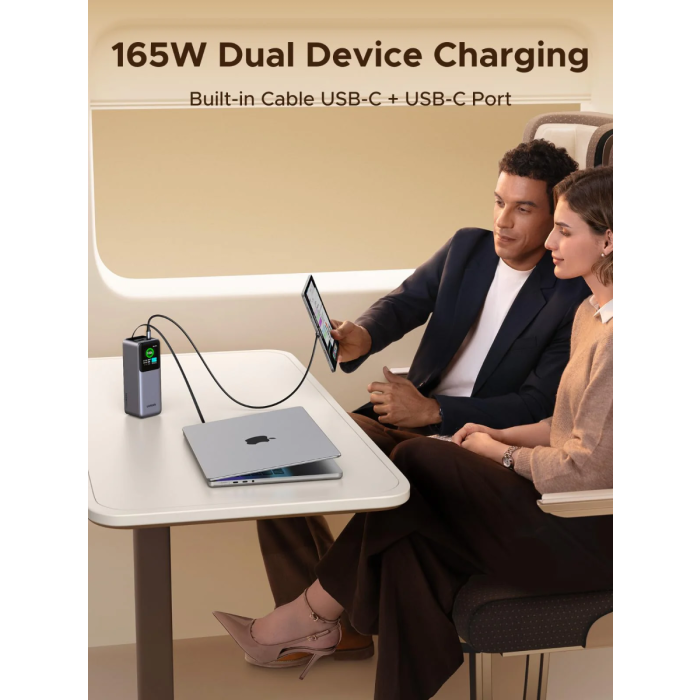 Ugreen prenosna polnilna baterija 20.000mAh, 165W s pametnim digitalnim zaslonom in vgrajenim kablom