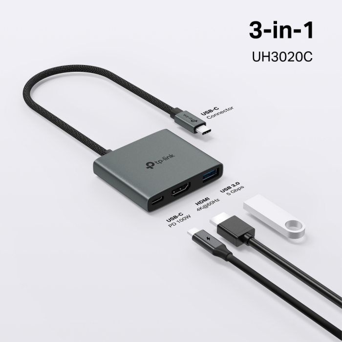 TP-LINK UH3020C 3-v-1 USB-C HUB priklopna postaja z 4K HDMI in 100 W Power Delivery