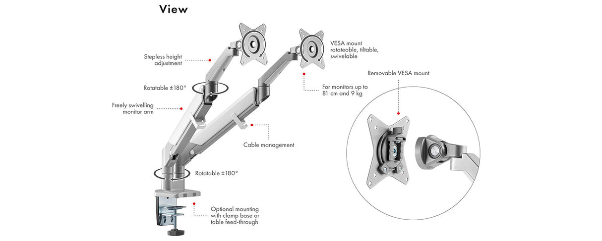 Icybox IB-MS514-TSS dvojni mizni nosilec za monitorja do 32"