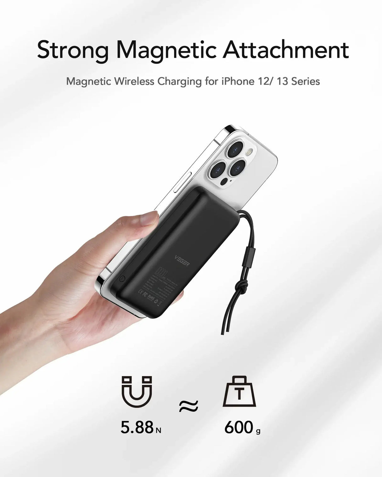 VEGER prenosna baterija MagOn 10000 mAh, črna