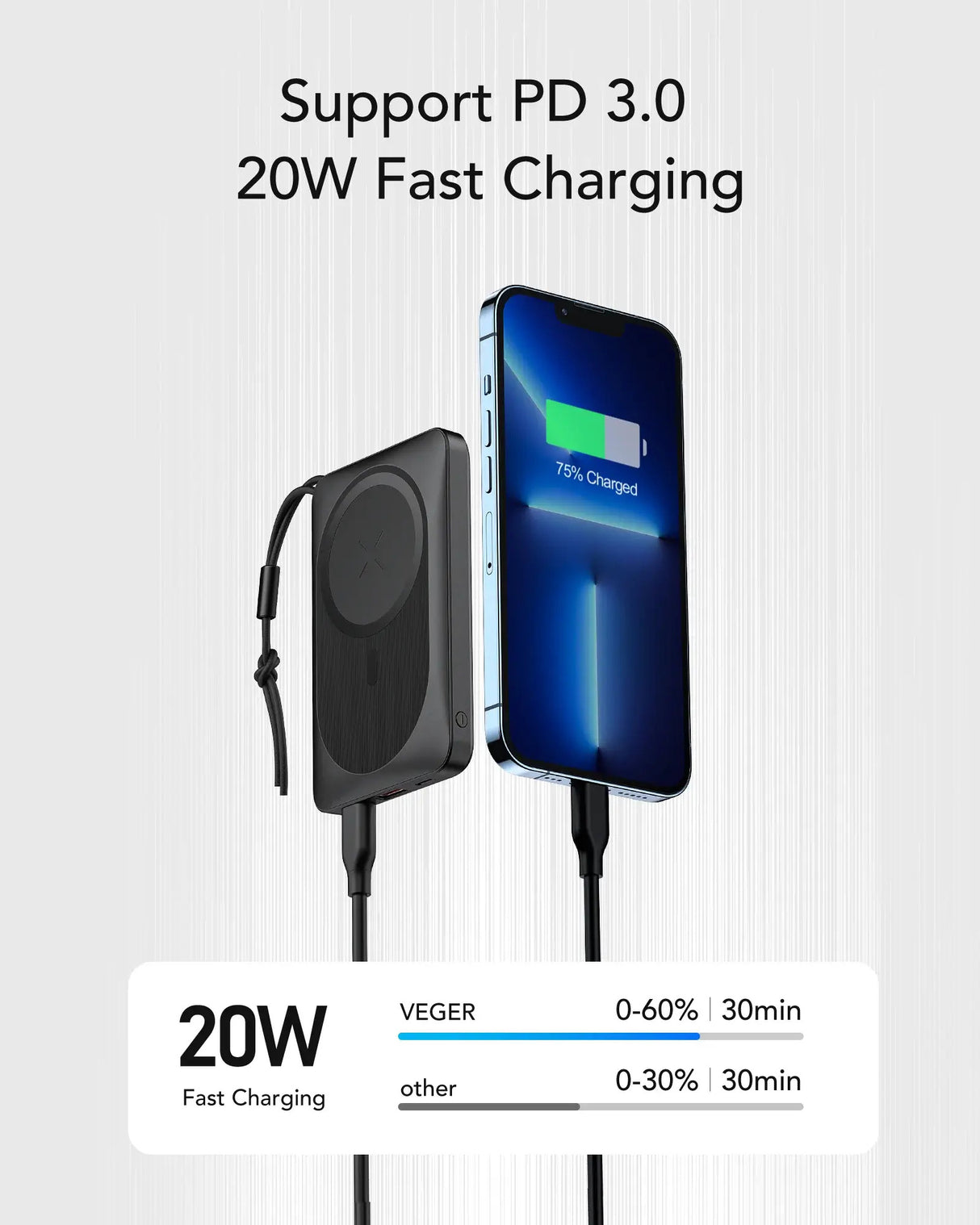 VEGER prenosna baterija MagOn 10000 mAh, črna