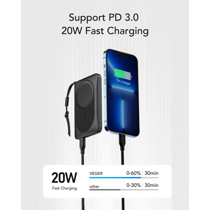 VEGER prenosna baterija MagOn 10000 mAh, črna