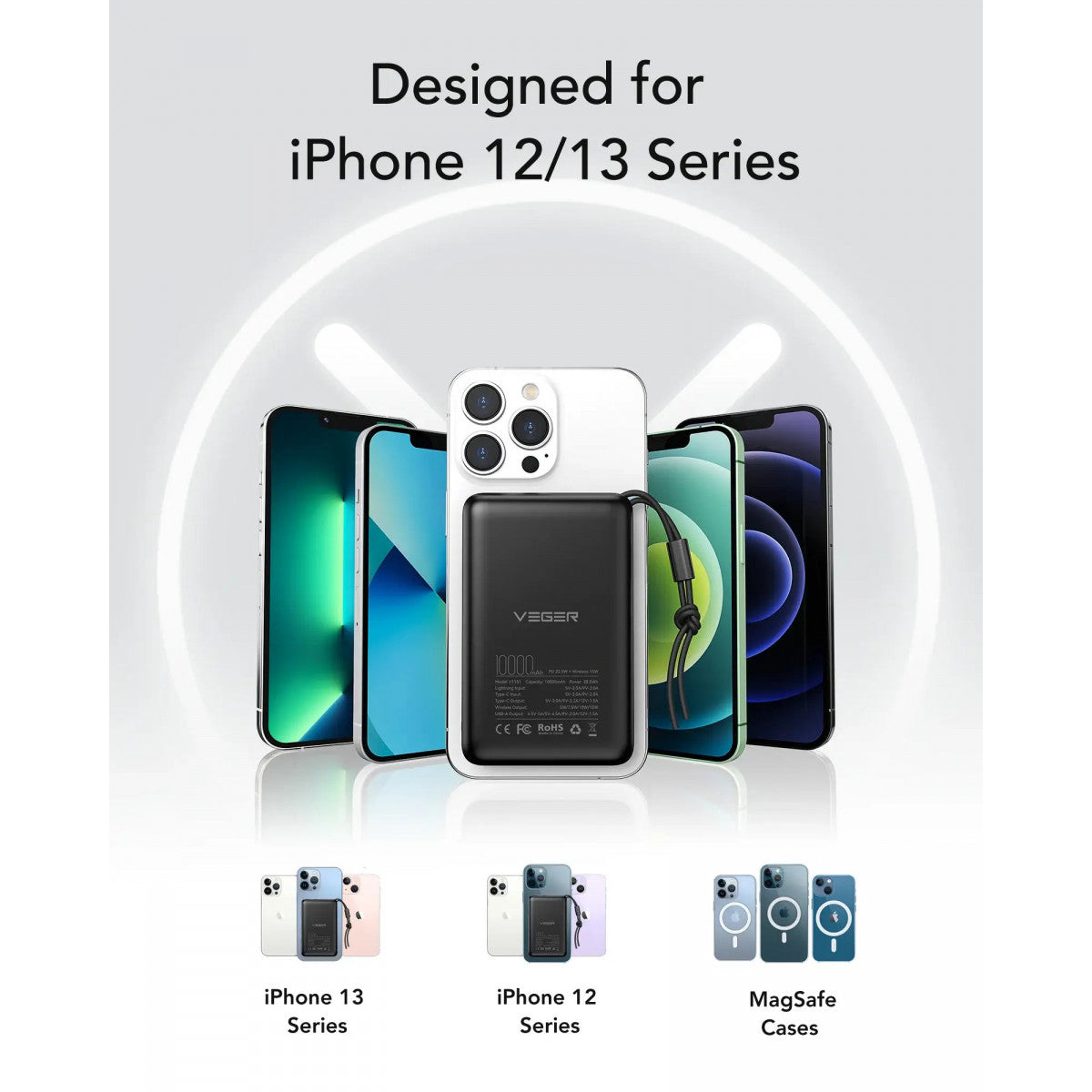 VEGER prenosna baterija MagOn 10000 mAh, bela